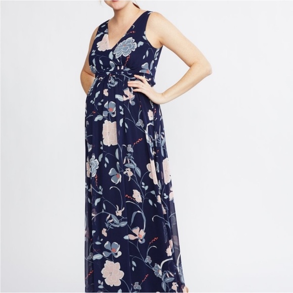 Motherhood Maternity Navy Blue Floral Chiffon Maxi Dress - Picture 1 of 16